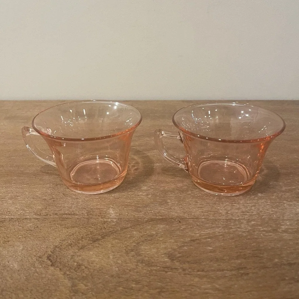 Set of 4 Vintage Fostoria Pink Depression Glass Tea Cups No‎ Saucers 1930s/40s